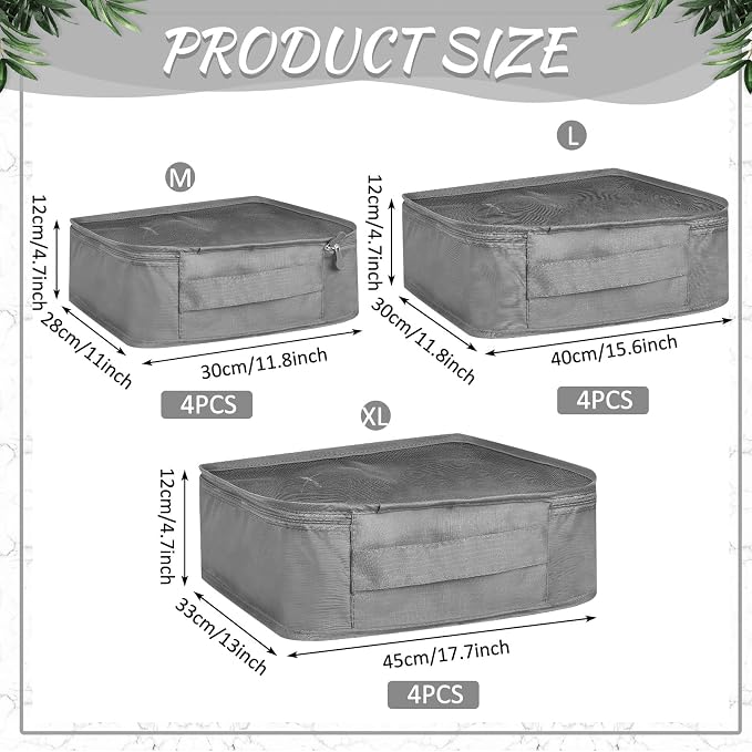 Silkfly 12 Pcs Packing Cubes for Suitcase Travel Luggage Bags Bulk Mesh Organizer Set for Hiking Camping Backpacking Clothes Accessories (Gray,XL, L, M Size) - Image 2