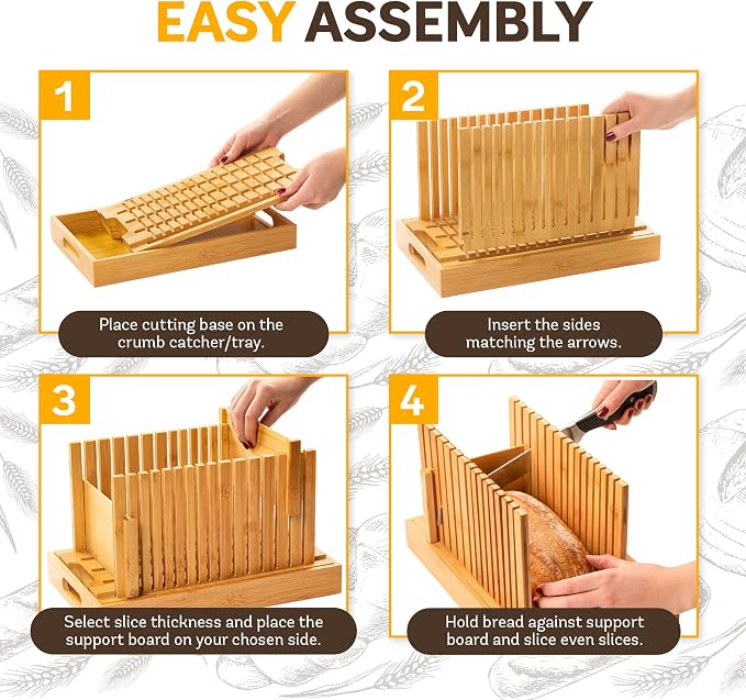 Bambüsi Bread Slicer for Homemade Bread - Upgraded Adjustable Bamboo Bread Cutter Board, Foldable Slicing Guide with Crumb Tray for Sourdough, Artisan Loaves, Bagels, Cakes, Bakery Kitchen Gadget Gift - Image 2