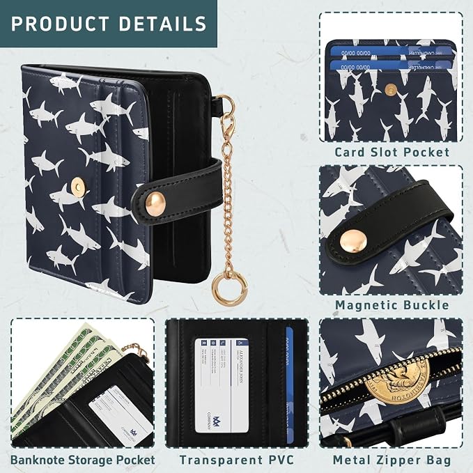 Ocean Shark Silhouette Women's Wallets RFID Blocking,Credit Card Holder Bifold Wallet,Slim Card Cases,PU Leather Travel Wallet for men Girls - Image 5