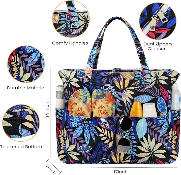 Trifabricy Beach Bags for Women, Waterproof Large Tote Bag With Zipper | Waterproof Sandproof, Zipper Closure, Wet Pocket, For Beach Gym Travel Shopping Vacation, Durable Lightweight, Easy Clean - Image 3