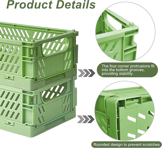 6 Pack Mini Foldable Small Plastic Baskets for Organizing and Storage，Collapsible Storage Crates,Mini Bins for Home Kitchen Bedroom Bathroom Office (Green, Small 6x4x2.2) - Image 3