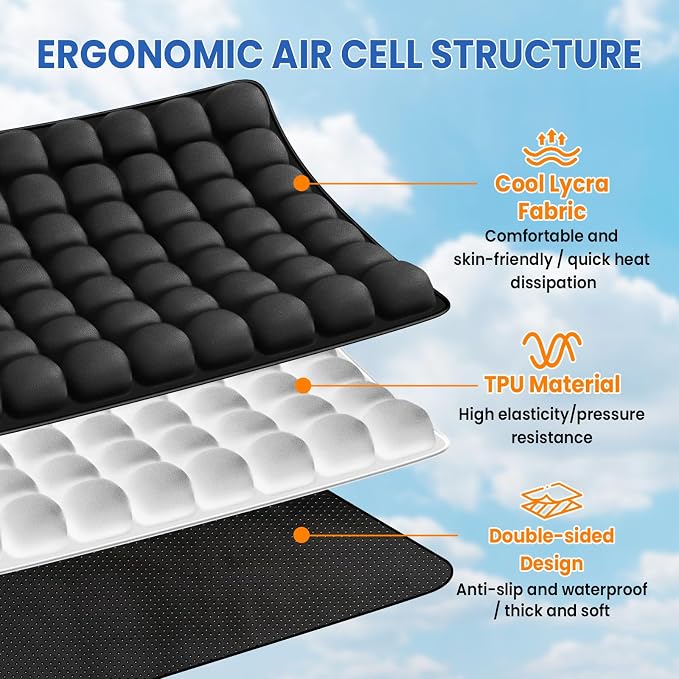 JUMPOW Inflatable & Portable Travel Seat Cushion for Airplane with Pump | 3D Air Cell, Cool & Ventilated, Foldable, Lightweight, Portable, Compatible with Any Chairs, Car Seats, Wheelchairs, Planes - Image 5