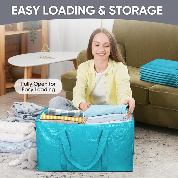 TICONN 4 Pack Extra Large Moving Bags Heavy Duty with Zippers & Carrying Handles, Durable Storage Bags Moving Boxes for Closet Organizers and Storage (4 Pack, Aqua) - Image 7
