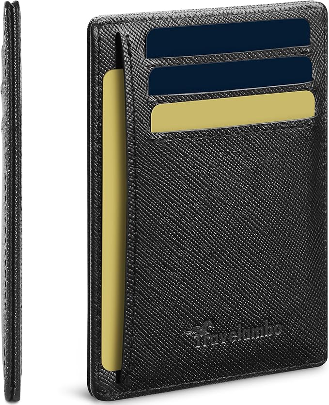 Travelambo 100% Genuine Leather Wallet for Men and Women, Slim Minimalist RFID Blocking Front Pocket Credit Card Holder with Gift Box(Cross Black) by Travelambo