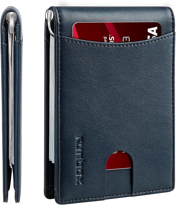 RUNBOX Slim Wallet for Men Genuine Leather RFID Blocking Bifold Minimalist Front Pocket Mens Wallet with Money Clip Thin Gift Box by RUNBOX