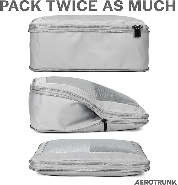 Compression Packing Cubes for Travel - Luggage Organizer Bags - Double Zipper Packing Cubes for Suitcases (12-Pack, Light Grey) - Image 2