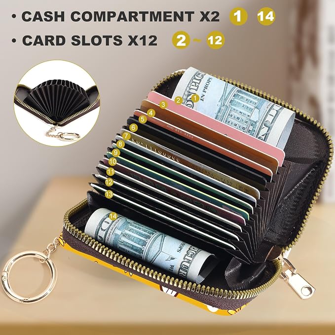 Credit Card Holder for Women,Small Rfid Wallet with Keychain Zipper,Cute PU Leather Card Case Wallet，Accordion Credit Card Wallets Gift,Bee kind - Image 3