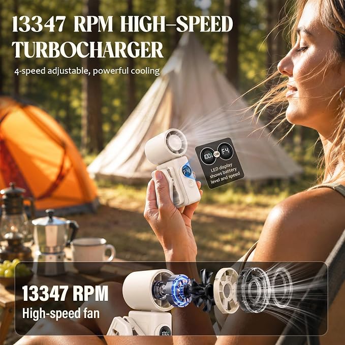Handheld Fan Portable Handheld/Clip-on Dual Mode Travel essentials | 0.26lb Mini Fan6-hour long battery life 4-Speed LED Power Display for Outdoor/Commute/Office/Travel/Stroller,Gifts for Women - Image 3