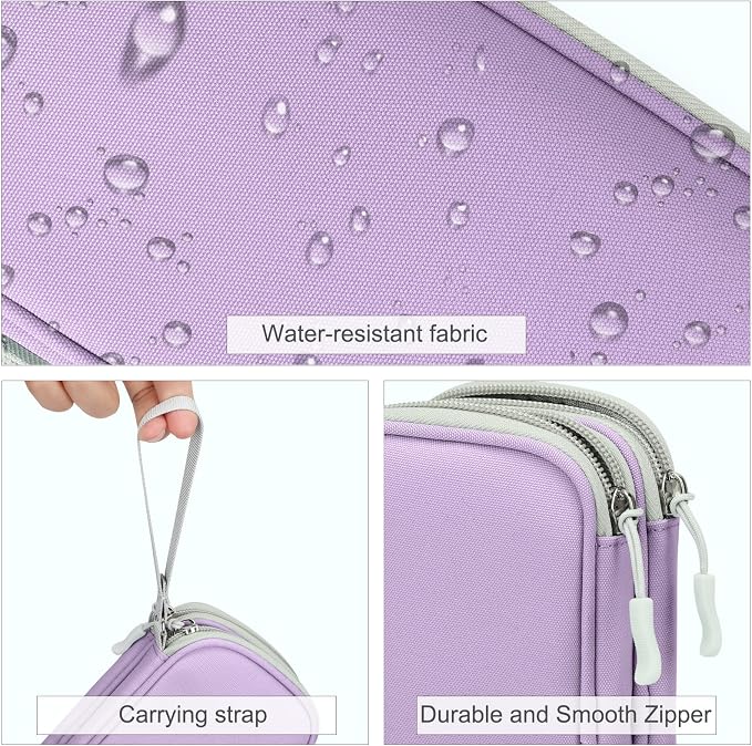 FYY Electronic Organizer, Travel Tech Pouch, Cable Organizer Light Purple | Wrist Strap, Waterproof, Double Layers Portable Electronics Travel Carrying Case for Cord, Charger, Daily Business Trips Use - Image 4