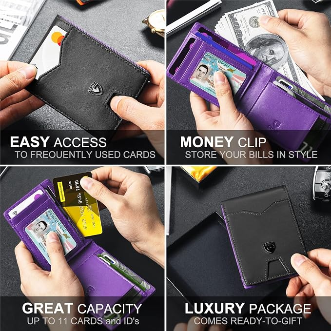 GSOIAX Slim Wallet for Men Rfid Blocking Leather Bifold Front Pocket Carbon Fiber Men's Money Clips Credit Card Holder With Gift Box - Image 4