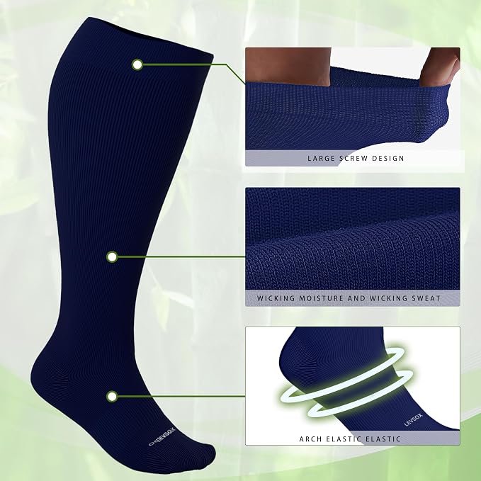 LEVSOX Wide Calf Compression Socks for Women&Men Plus Size 15-20mmHg Knee High Large Support Stockings for Circulation - Image 4