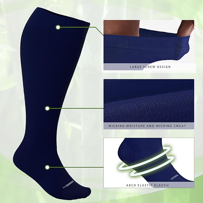 LEVSOX Wide Calf Compression Socks for Women&Men Plus Size 15-20mmHg Knee High Large Support Stockings for Circulation - Image 4