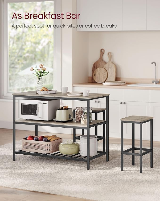 VASAGLE Kitchen Island with 3 Shelves, 47.2 Inches Width Kitchen Shelf with Large Worktop, Stable Steel Structure, Industrial, Easy to Assemble, Greige and Black UKKI001B02 - Image 7