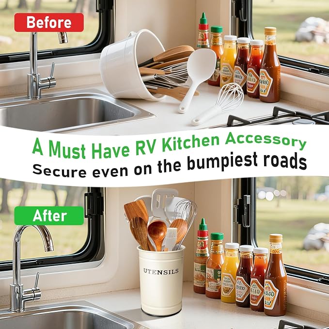 Kevenal Magnetic RV Utensil Holder, Anti-Slip Cutlery Organizer for RV, Camper Storage Organizer with Adhesive Magnet, Off-White - Image 4