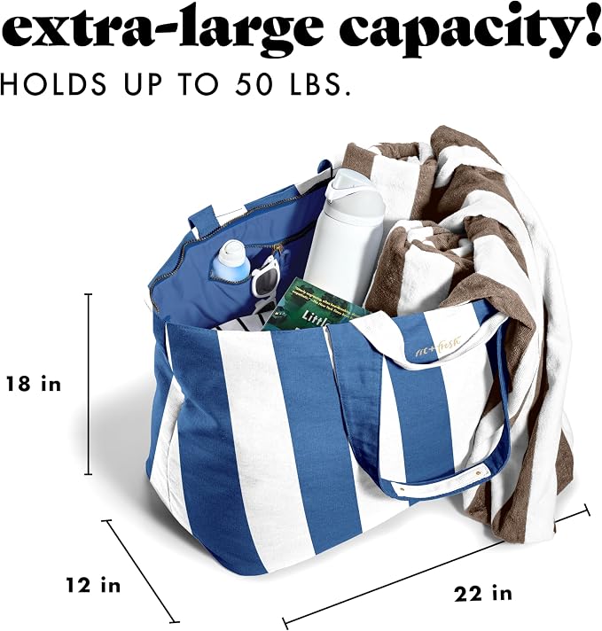 Fit & Fresh All The Things XL Beach Bag for Women, Oversized Travel Tote | Zip Closure, 3 Interior Pockets, 1 Large Zip Pocket, Dual Carry Handles, Canvas Weekender - Pool, College, Laundry, Groceries - Image 3