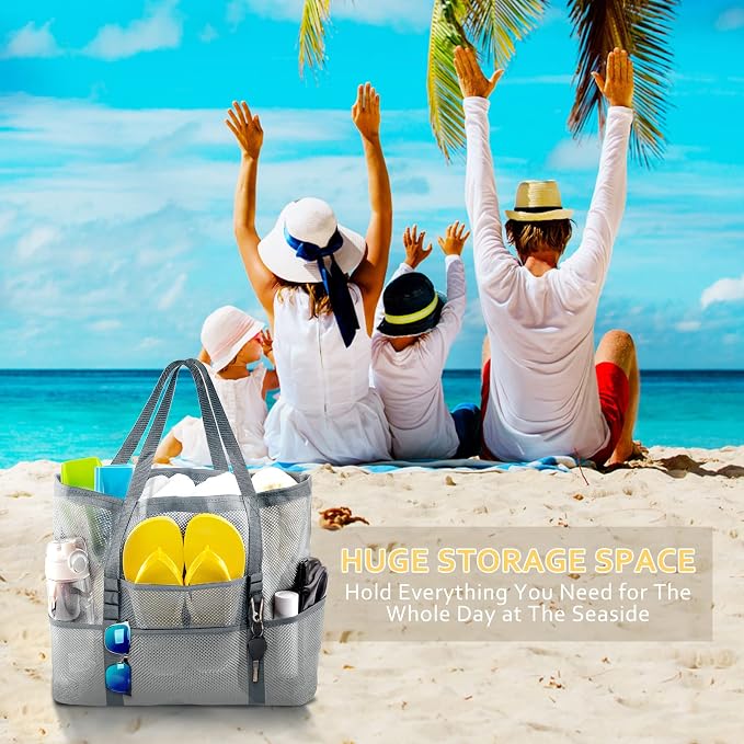 SRISE Mesh Beach Bag - Large Beach Tote Bag for Family Beach Bag for Toys & Vacation Essentials - Image 6