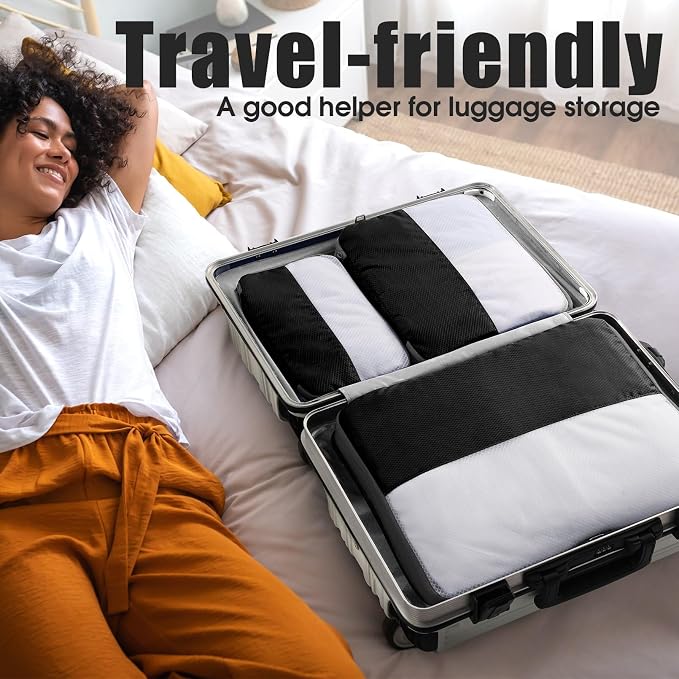 6 Set Compression Packing Cubes for Travel, Lightweight and Space-Saving Luggage Organizer Bags, Sturdy Travel Essentials for Suitcase, Black - Image 7