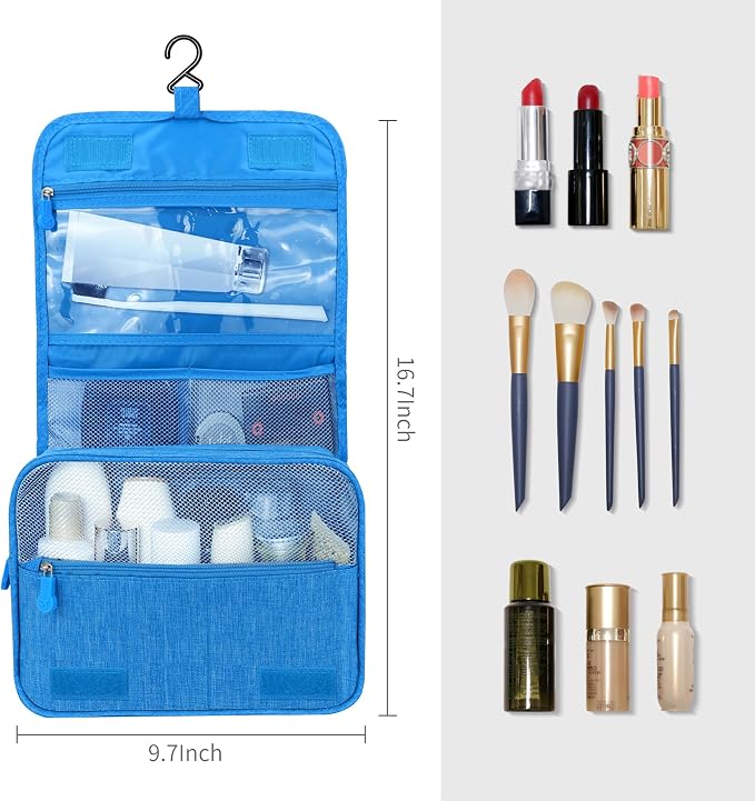 Lcsmaokin Large Capacity Toiletry Bag Travel Bag with Hanging Hook for Men and Women Waterproof Travel Cosmetic Bag Bathroom Storage Bag for Brushes Set, Full-Sized Shampoo, Toiletries, (Sky Blue) - Image 5
