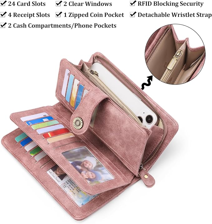 Wallets for Women Trifold Wristlet Wallets Large Capacity RFID Blocking Ladies Purse Credit Card Holder - Image 3