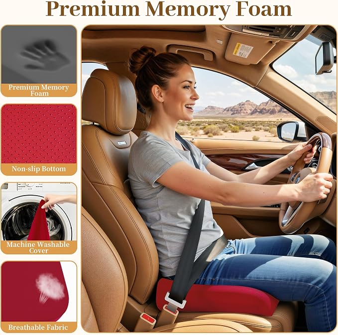 TranquilRelax XL Memory Foam Seat Cushion for Office Chair, 3.35-Inch, Red | Medium-firm Support for Long Sitting, Washable Mesh Cover, Non-slip Base, Perfect for Car Seats & Short Drivers - Image 2