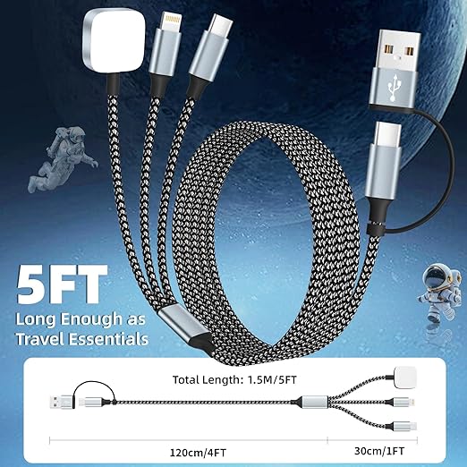 Travel Essentials 3 in 2 Multi Charging Cable for Watch Charger/iPhone17-8 | Charging Cords for Multiple Devices, Universal Phone Charger Cord for Home/Office/Car, 2026 Cruise Essentials, 2 Pack 5FT - Image 6