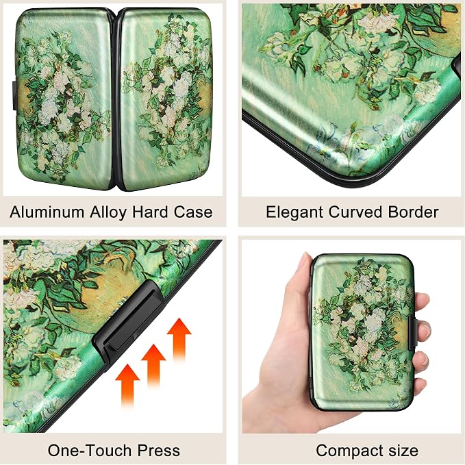Mini RFID Aluminum Wallet Credit Cards Holder Business Card Case Metal ID Case for Men Women(Vase Rose) - Image 3