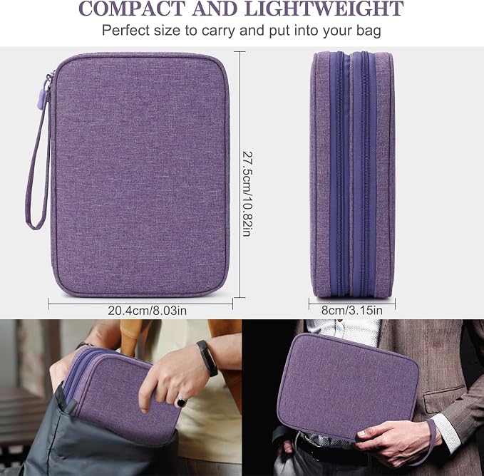 FYY Electronic Organizer, Travel Tech Pouch Bag, Extra Large, Dark Purple | Wrist Strap, Waterproof, Double Layers Electronics Travel Case for iPad, Cord, Laptop Charger, Daily and Business Trips Use - Image 2
