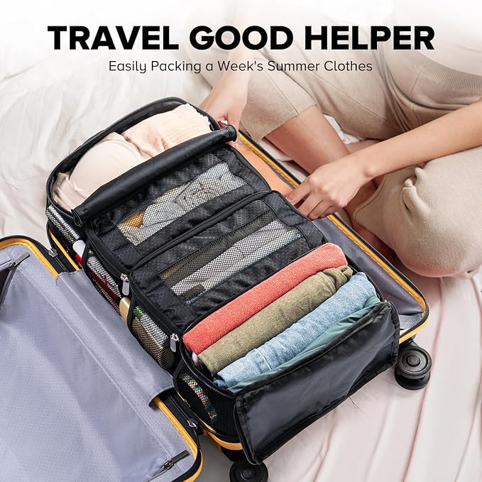 Suitcase Organizer, Travel Luggage Organizer Hanging Shelves Packing Cube Closet/Collapsible Portable Travel Organizer for Carry-on, Small, Black - Image 6