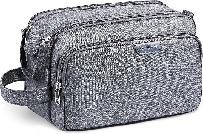 Vorspack Travel Toiletry Bag with Organized Compartment, Medium, Grey | Water Resistant, Wide Opening, with Wet Pocket, Small Travel Bag for Toiletries, Grooming, Shaving, Accessories by Vorspack