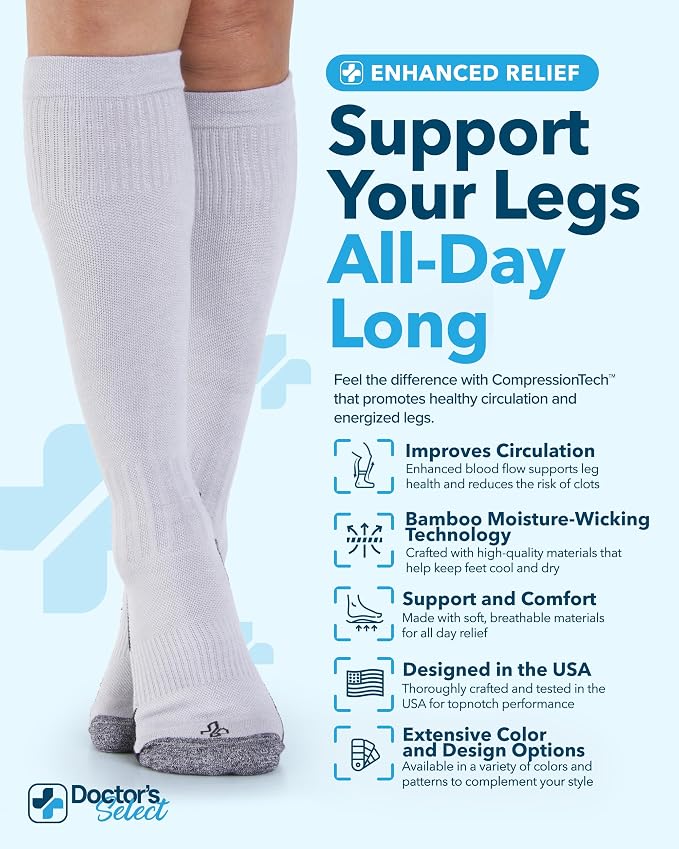 Doctor's Select® Bamboo Viscose Light Compression Socks for Women & Men - 3 Pairs, 8-15 mmHg Compression Socks, Knee High - Image 2