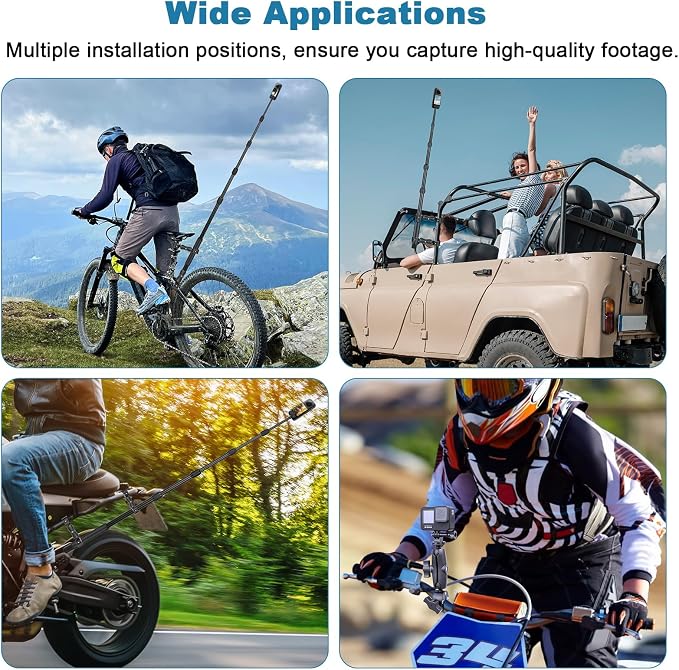 Motorcycle Mount Kit Compatible with Insta 360 X4 X5, Bike Handlebar Clamp Mounts for Gopro, 59" Invisible Selfie Stick with Double Clamp for Action Camera,Motorcycle Bicycle Riding Records - Image 5