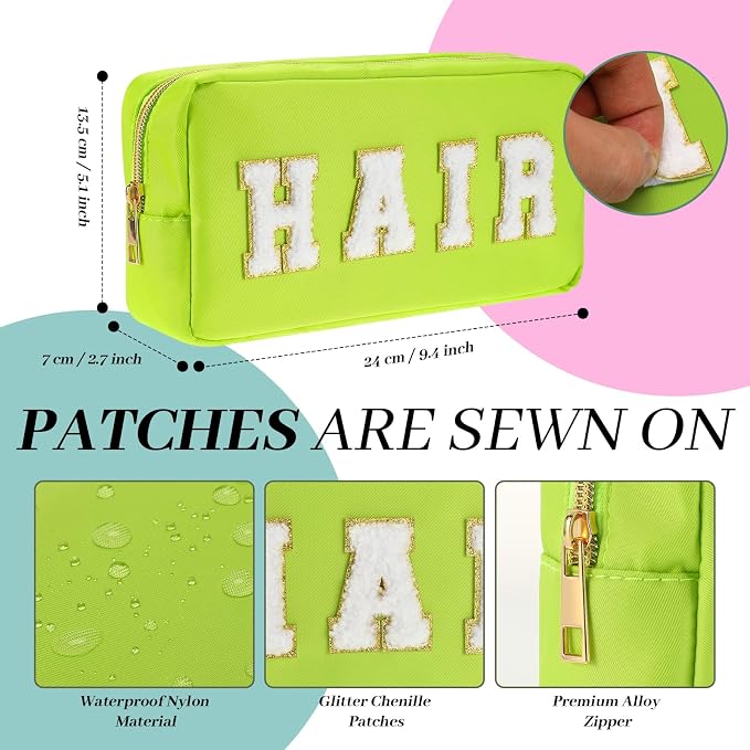 Preppy Makeup Bags Chenille Letter Stuff Bag Nylon Cosmetic Pouch Cases with Zipper for Women Travel Toiletry(Vibrant Color,Classic,4 Pcs) - Image 2