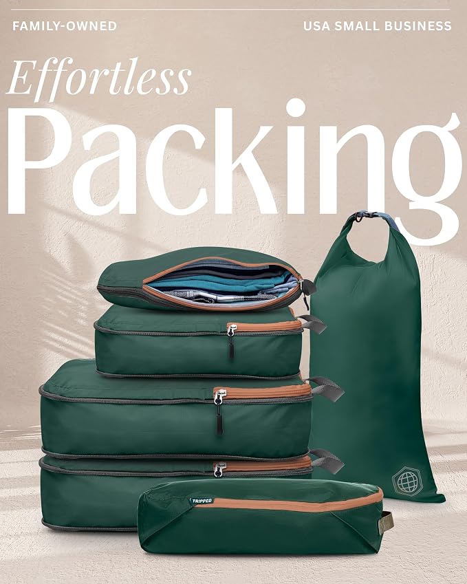 TRIPPED Travel Gear Compression Packing Cubes for Carry-On Travel 6-Pack | Ultralight Ripstop Packing Cubes with Compression Zippers for Organized Carry-On Luggage, Backpack, and Travel Packing - Image 7