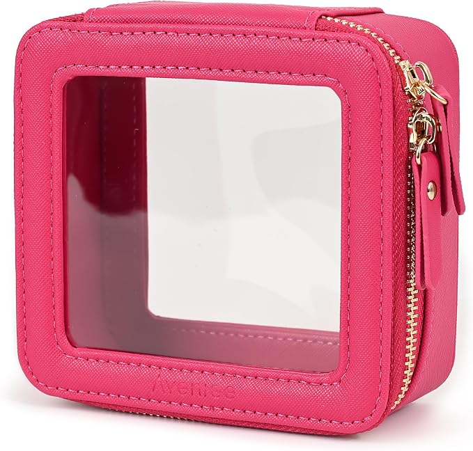 Aveniee Mini Clear Makeup Bag, Small Cosmetic Bags Travel Toiletry Pouch Organizer, TSA Approved Make up Case with Zipper, Car Bag for Essentials,Hotpink by Aveniee