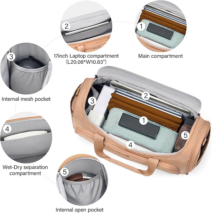 Hanke Carry On luggage Bags for Travel, Large Foldable Duffle Bag for Travel, Softside Lightweight Travel Bag Carry On Bags for Airplanes Women, Travel Tote Bags for Women Men.（Pink） - Image 3