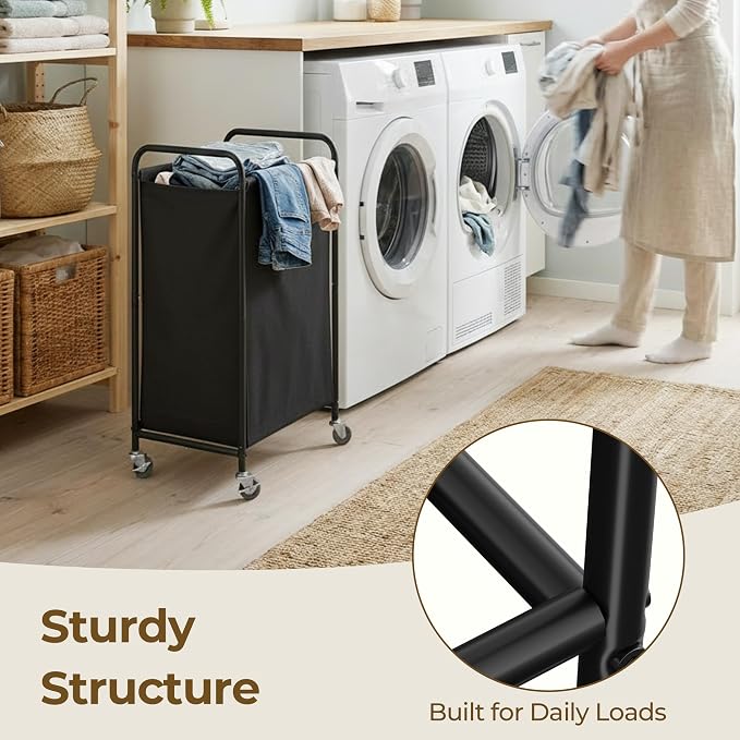 GRANNY SAYS Laundry Hamper, Large Cart with Wheels and Handles, Black, 110L | Heavy Duty Metal Frame, Silent Rolling Basket for Clothes in Bedroom, Bathroom, Dorm - Image 6