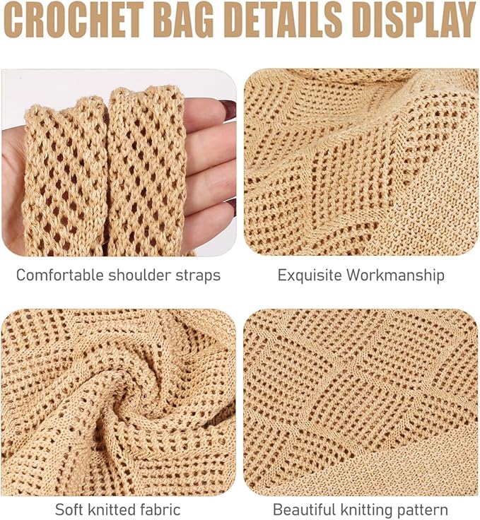 COOKOOKY Crochet Beach Tote bag Summer Beach Bag for Women Aesthetic Mesh Tote Bag Hippie Bag Knit Bag - Image 6