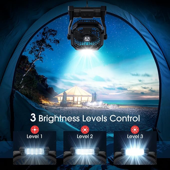 Portable Fan Rechargeable 20000mAh Cordless Battery Powered Camping Fan | with LED Lantern, Small Table Fan, USB Battery Operated Fans for Travel Bedroom Home Camping Tent Office Beach Desk Black - Image 5