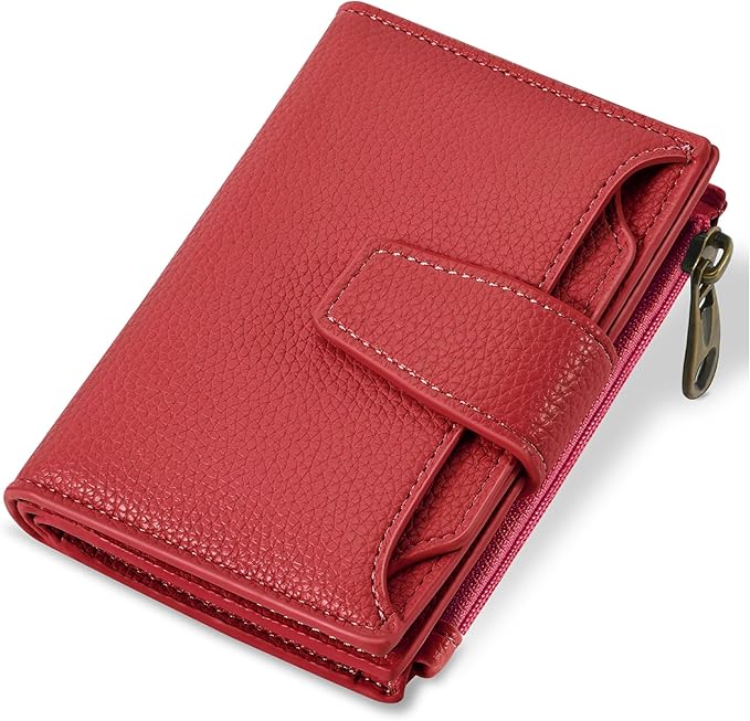 Small Wallet Women RFID Blocking Leather Bifold Compact Card Holder Wallet for Women with Zipper Coin Pocket 4 ID Window by Airkit