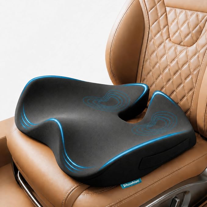 Driver Seat Cushion for Car, Tailbone Pain Relief Car Pillow and Seat Pad | Extra Large Driver Seat Cushion Offers Broad Car-Seat Coverage to Ease Hip and Tailbone Pressure During Long Drives (Gray) by Sitcushion
