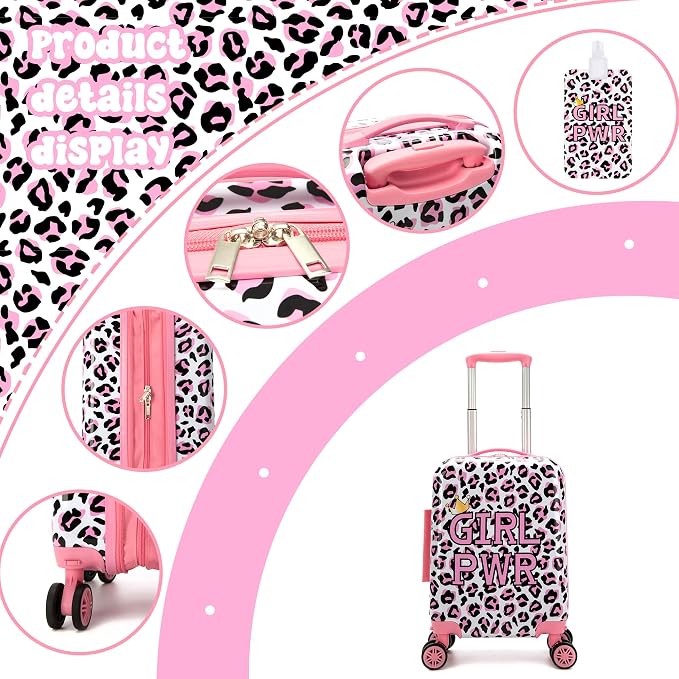 Kid's Luggage Set 2 Piece Suitcase Set 16" Hardside Luggage with Spinner Wheels Girls Carry on Toddler Travel Rolling Suitcase with Neck Pillow Airline Approved - Image 3