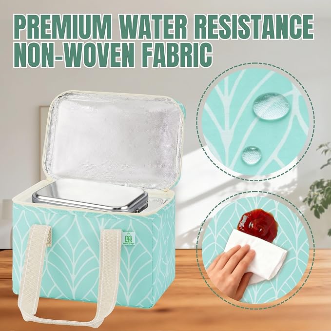 VENO 2 Pack Small Cooler Insulated Lunch Bag Reusable Grocery Shopping Bag | Collapsible Lunch Box Tote for Women Men w/ Handles, Dual Zippers, 9L Capacity for Work Office Picnic Beach (Evergreen) - Image 4