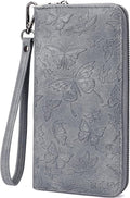 BELTANA Wallet Women RFID Blocking Large Capacity Wristlet Wallets for Women Butterfly Embossed Vegan Leather Clutch Purses with Card & Passport Holder (Blue-Butterfly) by BestSeller