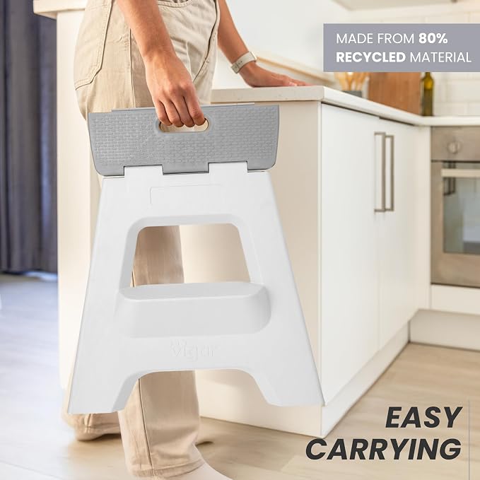 Vigar Compact Folding Step Stool, Gray, 16 Inch 2 Step Foldable | Foldable, Lightweight Portable Design, Carry Handle, Non Slip Surface, Space-Saving Body, Supports up to 330 lb - Image 8
