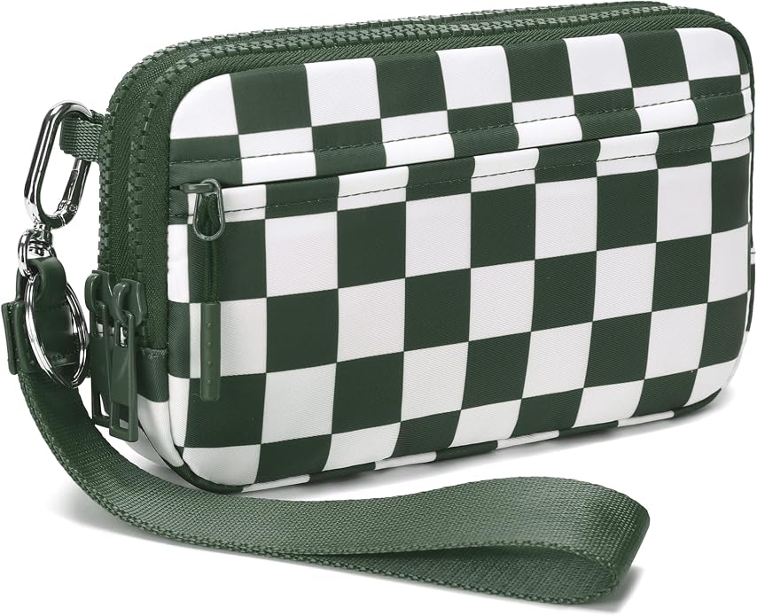 FODOKO Wristlet wallets for Women RFID crossbody bags with 4 Zippers | Checkered quilted nylon with credit card slots, cell phone organizer, and coin purse for travel and everyday carry by FODOKO