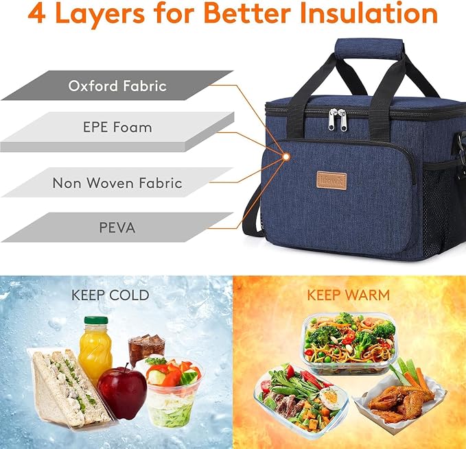 Lifewit Medium Lunch Bag, Insulated Lunch Box, Soft Cooler Cooling Tote for Adult Men Women, Dark Blue 12-Can (9L) - Image 3