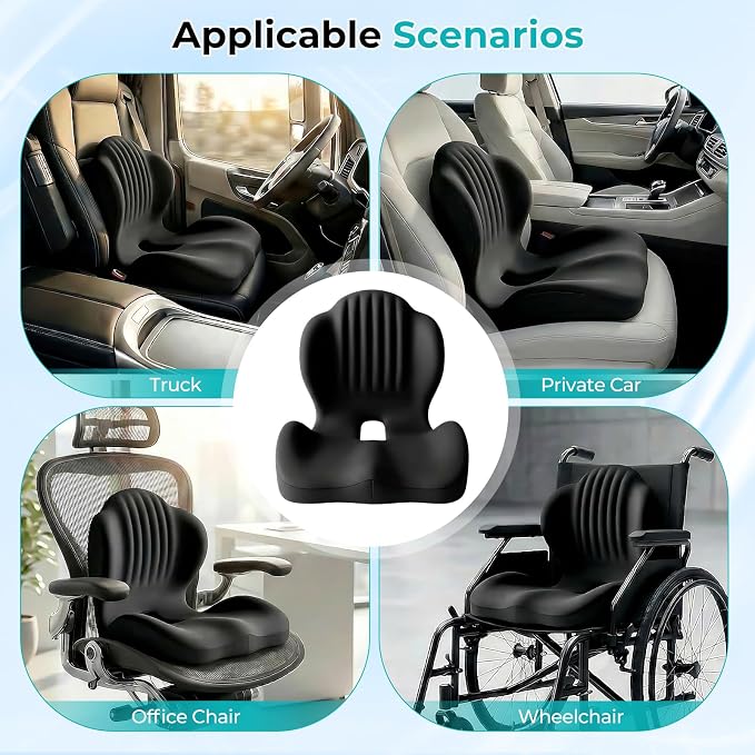 Memory Foam Seat Cushion with Lumbar Support Pillow for Truck Driver, Ergonomic L-Shaped Car Seat Cushion for Tailbone Pressure Relief, Non-Slip Chair Pad for Long Driving, Black - Image 7