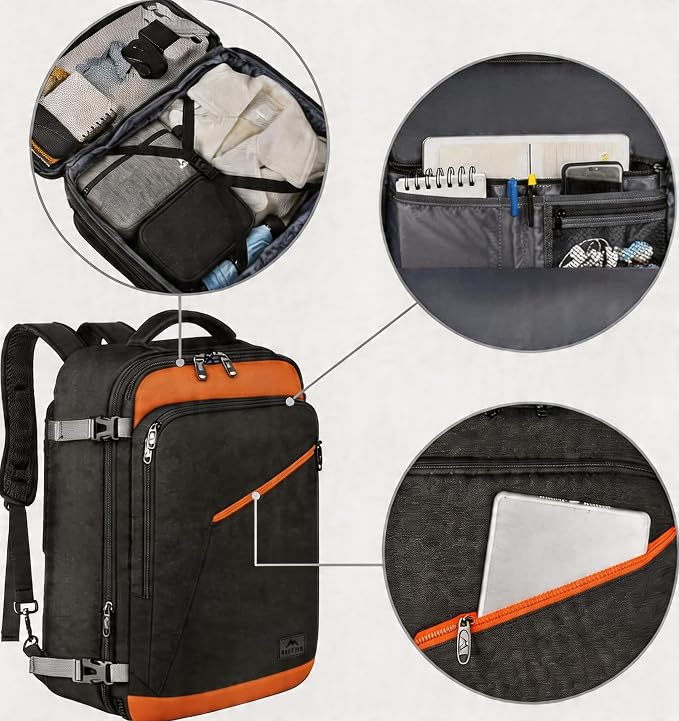 MATEIN Carry on Backpack for Airplane, Expandable Travel Bag for Travelling | Airline Approved with Hidden Shoulder Strap, Fit Overhead Bin, Water Resistant, Lightweigth Casual Daypack Bags for Men Women - Image 7