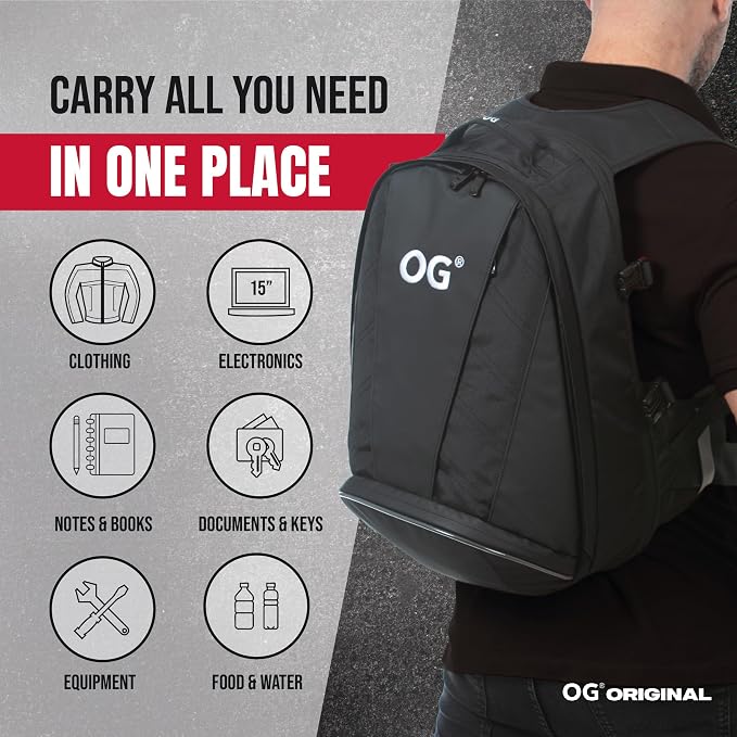 EZ-RiderPRO Waterproof Motorcycle Backpack 2 Helmets 28-35L White Logo | Expandable design with laptop compartment, helmet strap and reflective details for commuting and motorcycle touring. - Image 5
