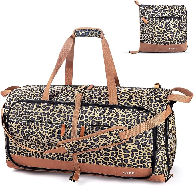 Lekesky Foldable Travel Duffel Bag for Women, 80L Large Duffle Bag with Separate Shoes Compartments & Straps, Carry On Weekend Bag for Women, Hospital, Overnight(Leapord) by LEKESKY